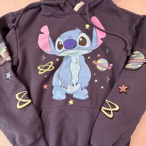 Disney Stitch Space Hoodie Dark Navy Blue Embroidered Planet XS